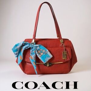 Coach Madison Madeline East West Satchel 25166 Burnt Orange Rust Pebbled Leather